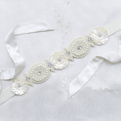 Ruche & Hues Medallion Olivia Embellished Belt Ivory - Pret A Mode - 1