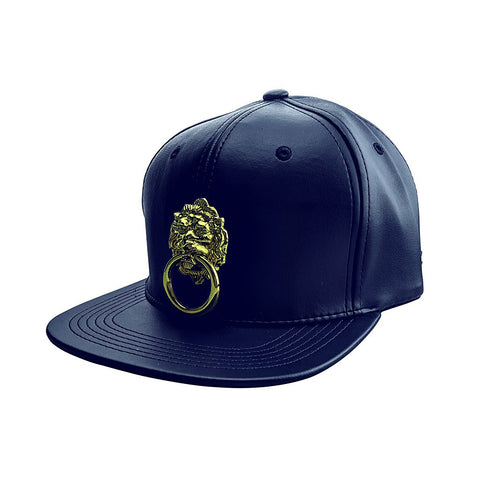 Navy Blue Faux Leather Snapback Hat - Pret A Mode - 1