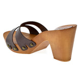 Leather platform sandal in pine with two straps - Pret A Mode - 4