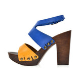 Leather platform bicolor sandal in oak with ankle strap - Pret A Mode - 3