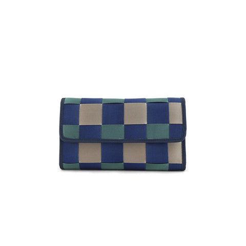 Blue & Khaki Woven Check Wallet - Pret A Mode