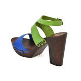 Leather platform bicolor sandal in oak with ankle strap - Pret A Mode - 4