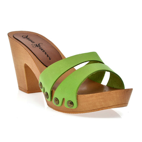 Leather platform sandal in pine with two straps - Pret A Mode - 1