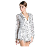 White Embellished Sequin Playsuit Romper - Pret A Mode - 2