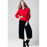 Asymmetric red sweater crossed knit with side slits - Pret A Mode - 3