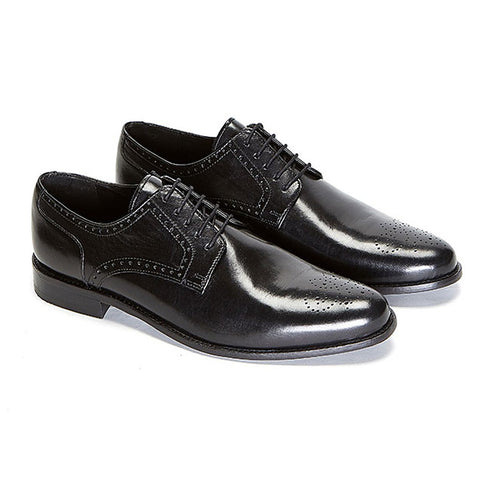 GOURER EMBOSSED BLACK LEATHER SHOES - Pret A Mode