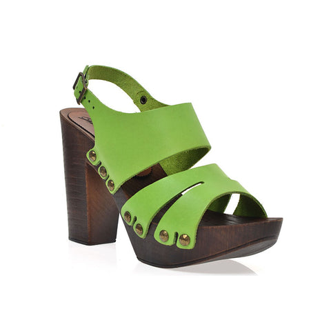 Leather platform sandal in oak with back strap - Pret A Mode - 1