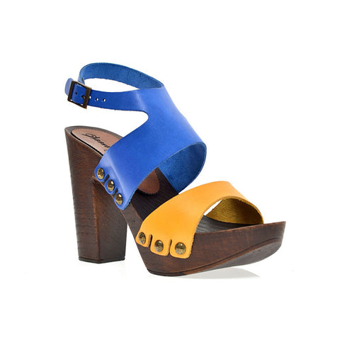 Leather platform bicolor sandal in oak with ankle strap - Pret A Mode - 1