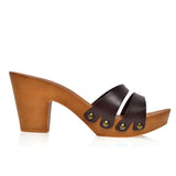 Leather platform sandal in pine with two straps - Pret A Mode - 2