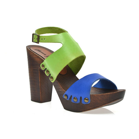 Leather platform bicolor sandal in oak with ankle strap - Pret A Mode - 1