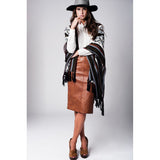 Geo-Tribal Pattern Fringed Poncho - Pret A Mode - 3