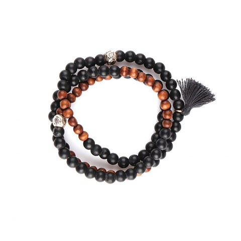 Bian stone and scented wood wrap bracelet - Pret A Mode - 1