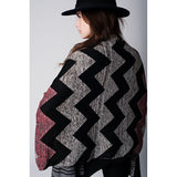 Navy blue knitted poncho with zig zag print - Pret A Mode - 2