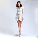 Beige Plunge Lace Dress - Pret A Mode - 1