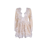 Beige Plunge Lace Dress - Pret A Mode - 3