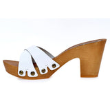 Leather platform sandal in pine with crossed straps - Pret A Mode - 3