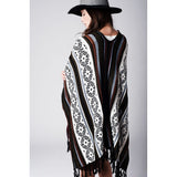 Geo-Tribal Pattern Fringed Poncho - Pret A Mode - 2