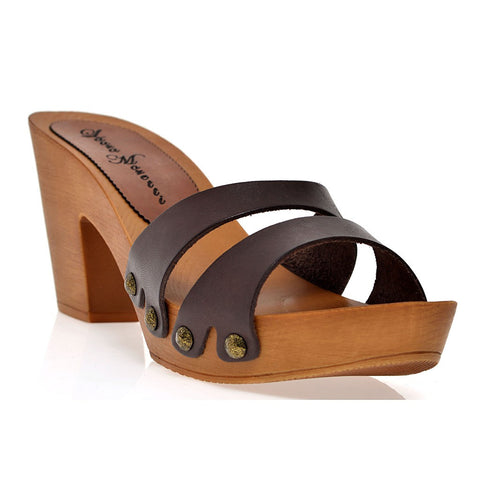 Leather platform sandal in pine with two straps - Pret A Mode - 1