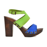 Leather platform bicolor sandal in oak with ankle strap - Pret A Mode - 2