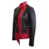 Women Brando Black Pink Leather Jacket - Pret A Mode - 2