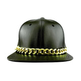 Faux Leather Snapback Hat with Glod Chain - Pret A Mode - 1