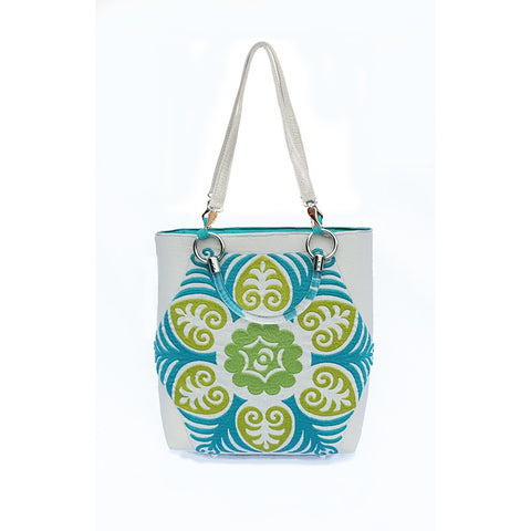 Suzani Teal Small Tote - Pret A Mode - 1