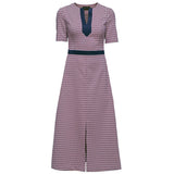 'Business Baroness' Split Neckline, Tight Waist Midi Dress - Pret A Mode - 1