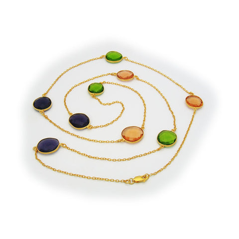 18K Gold Plated Sterling Silver Multi Color Natural Stone Necklace - Pret A Mode