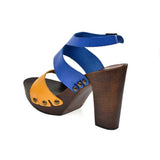 Leather platform bicolor sandal in oak with ankle strap - Pret A Mode - 4