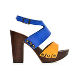 Leather platform bicolor sandal in oak with ankle strap - Pret A Mode - 2
