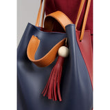 Faux Leather Colorblock Bucket Bag With Tassel Charm - Pret A Mode - 2