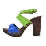 Leather platform bicolor sandal in oak with ankle strap - Pret A Mode - 3