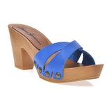 Leather platform sandal in pine with crossed straps - Pret A Mode - 1