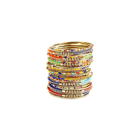 Gold Multi Colored Beaded Indian Inspired Bangle Set - Pret A Mode