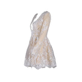 Beige Plunge Lace Dress - Pret A Mode - 4