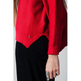 Asymmetric red sweater crossed knit with side slits - Pret A Mode - 4