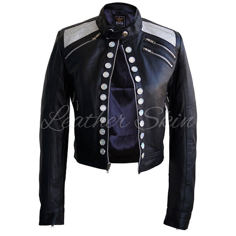 Women Party Black Leather Jacket - Pret A Mode - 1