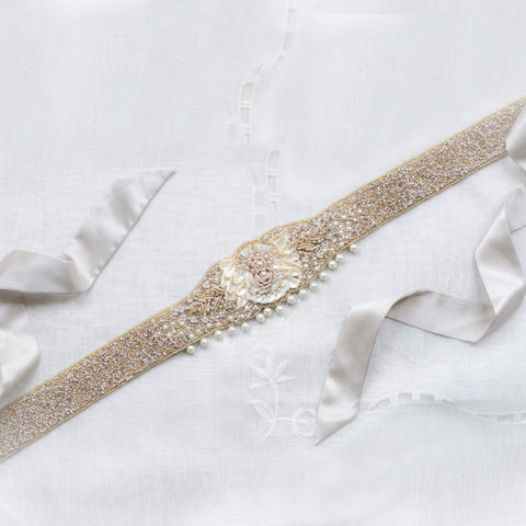 Ruche & Hues Cherry Charlotte Embellished Belt Champagne - Pret A Mode - 1