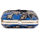 Ruche & Hues Royal Floral Silk Minaudière Blue/Gold - Pret A Mode - 4