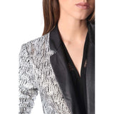 Silver blazer with metallic sheer and faux leather lapel - Pret A Mode - 4