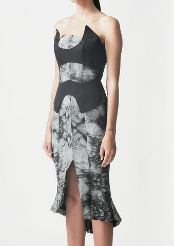 Grey Strapless Midi Dress