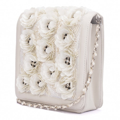 Ruche & Hues Pick-A-Flower Leather Messenger Ivory - Pret A Mode - 1