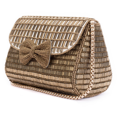 Ruche & Hues Pretty Forever Beaded Baguette Ivory/Bronze - Pret A Mode - 1