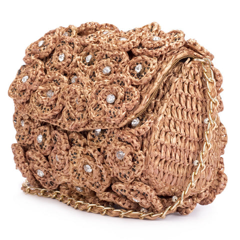 Ruche & Hues Floral Crystals Raffia Baguette Gold - Pret A Mode - 1
