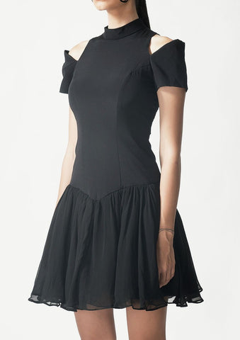 Black Open Shoulder Mini Dress