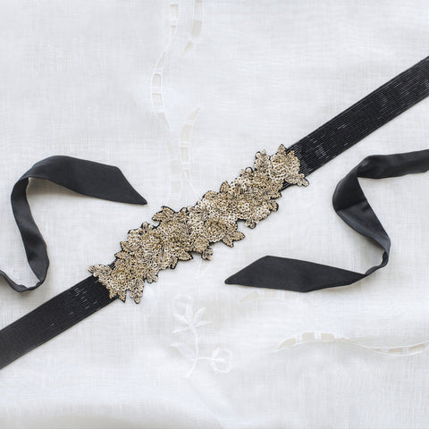 Ruche & Hues Mason Black Embroidered Belt Black/Gold - Pret A Mode - 1