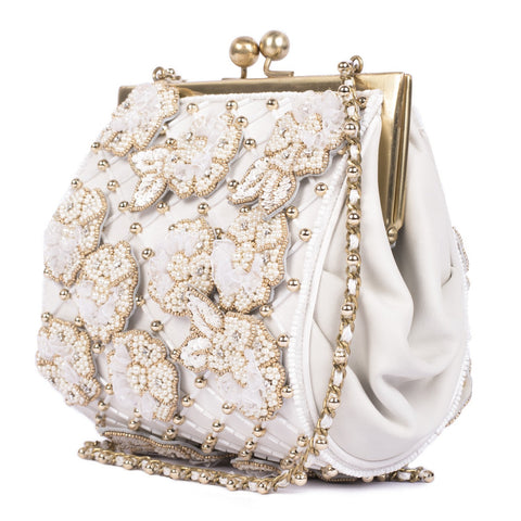 Ruche & Hues Floral-Kiss Embellished Minaudière Ivory - Pret A Mode - 1