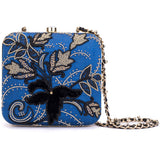 Ruche & Hues Royal Floral Silk Minaudière Blue/Gold - Pret A Mode - 2