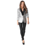 Silver blazer with metallic sheer and faux leather lapel - Pret A Mode - 3