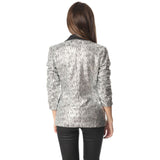 Silver blazer with metallic sheer and faux leather lapel - Pret A Mode - 2